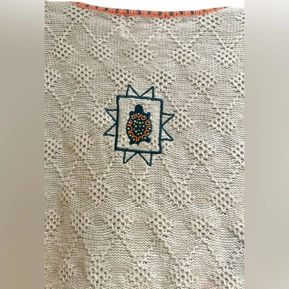 Embroidered Knit zip up Cardigan with turtle Accents - Picture 4 of 6